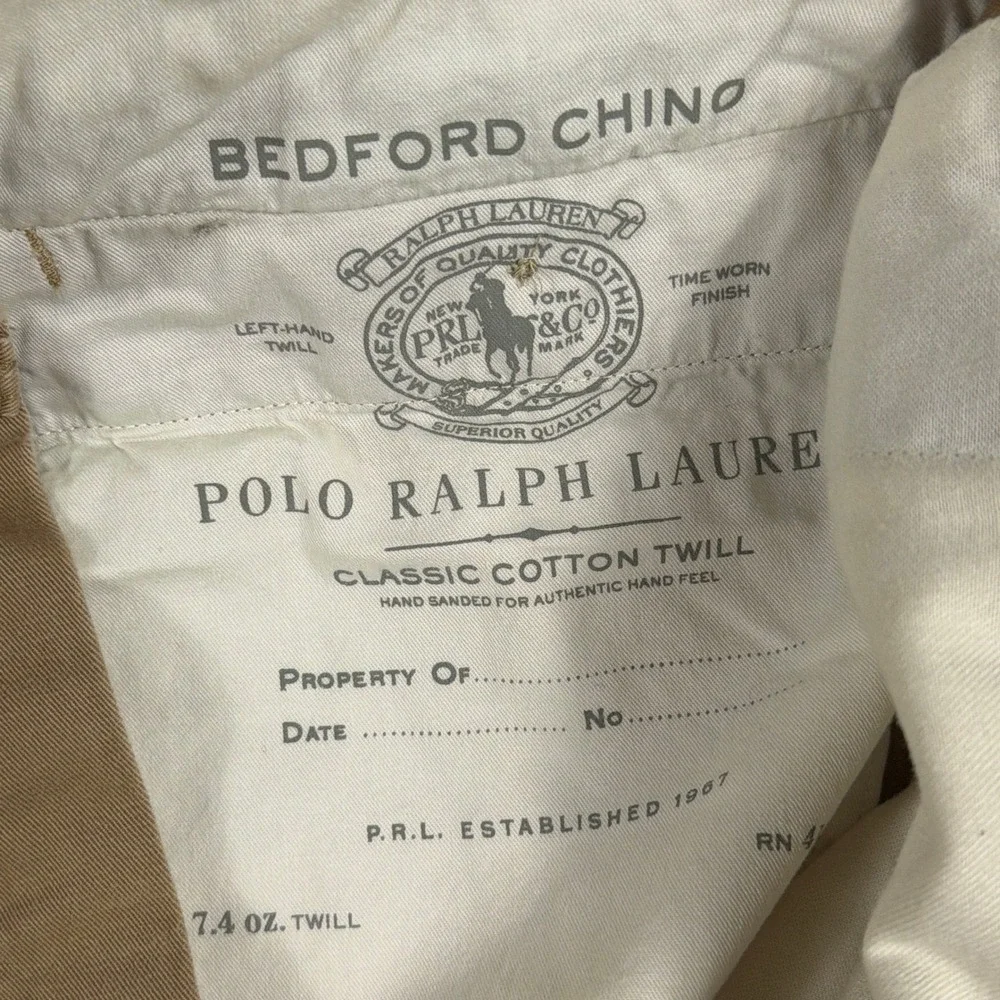 Polo Ralph Lauren Bedford Chino Classic Cotton Twill Pants 50B 30 Khaki Tan Mens